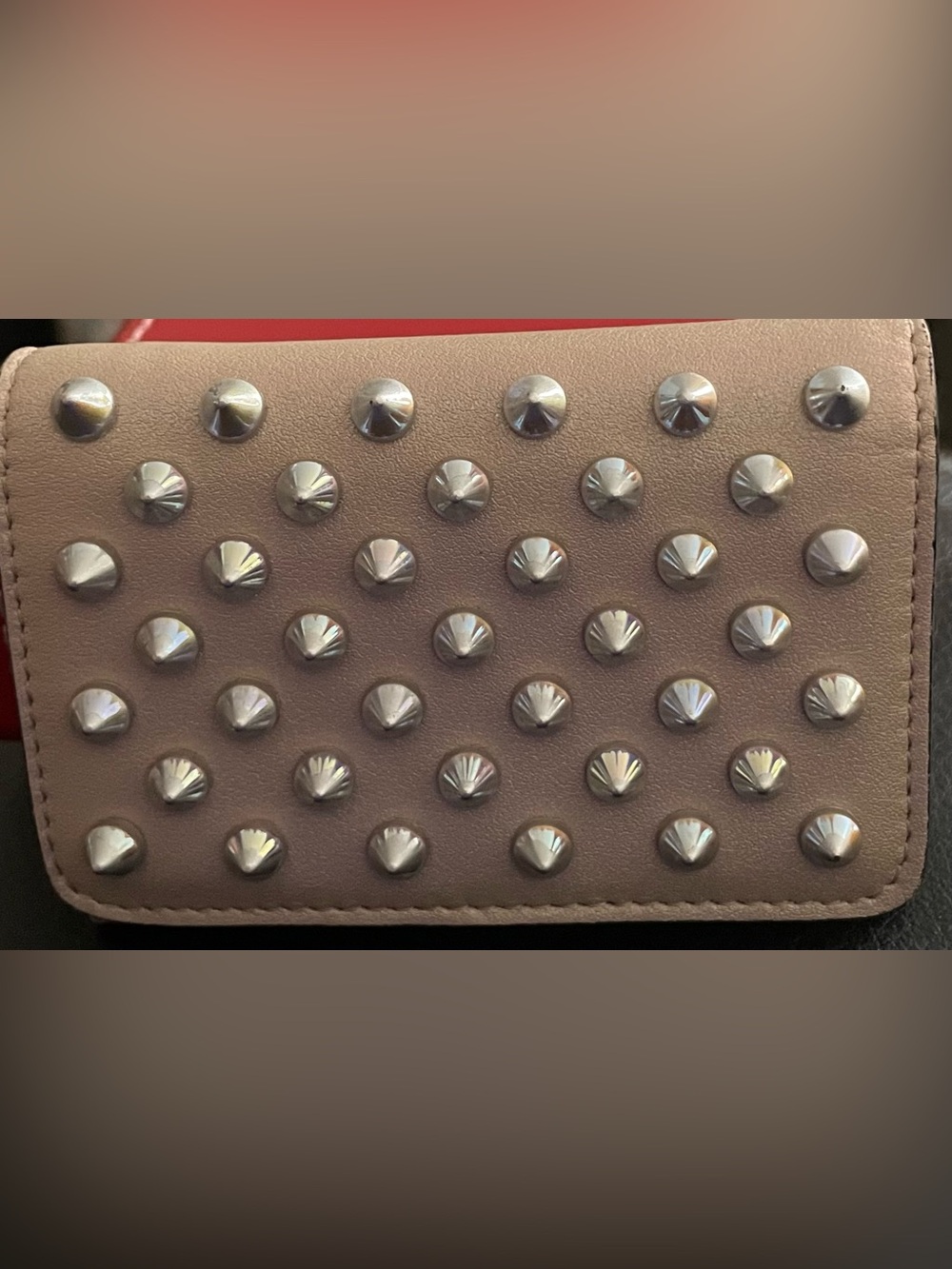 Christian Louboutin Studded Leather Card Wallet - Taupet (with coa)